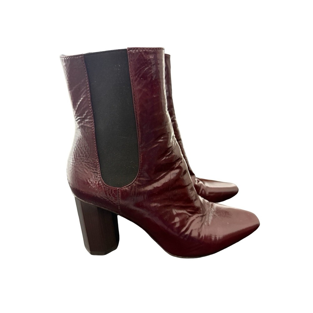 Donald J Pliner Laila Patent Leather Booties Plum Red Women's 7M Octagon Heel